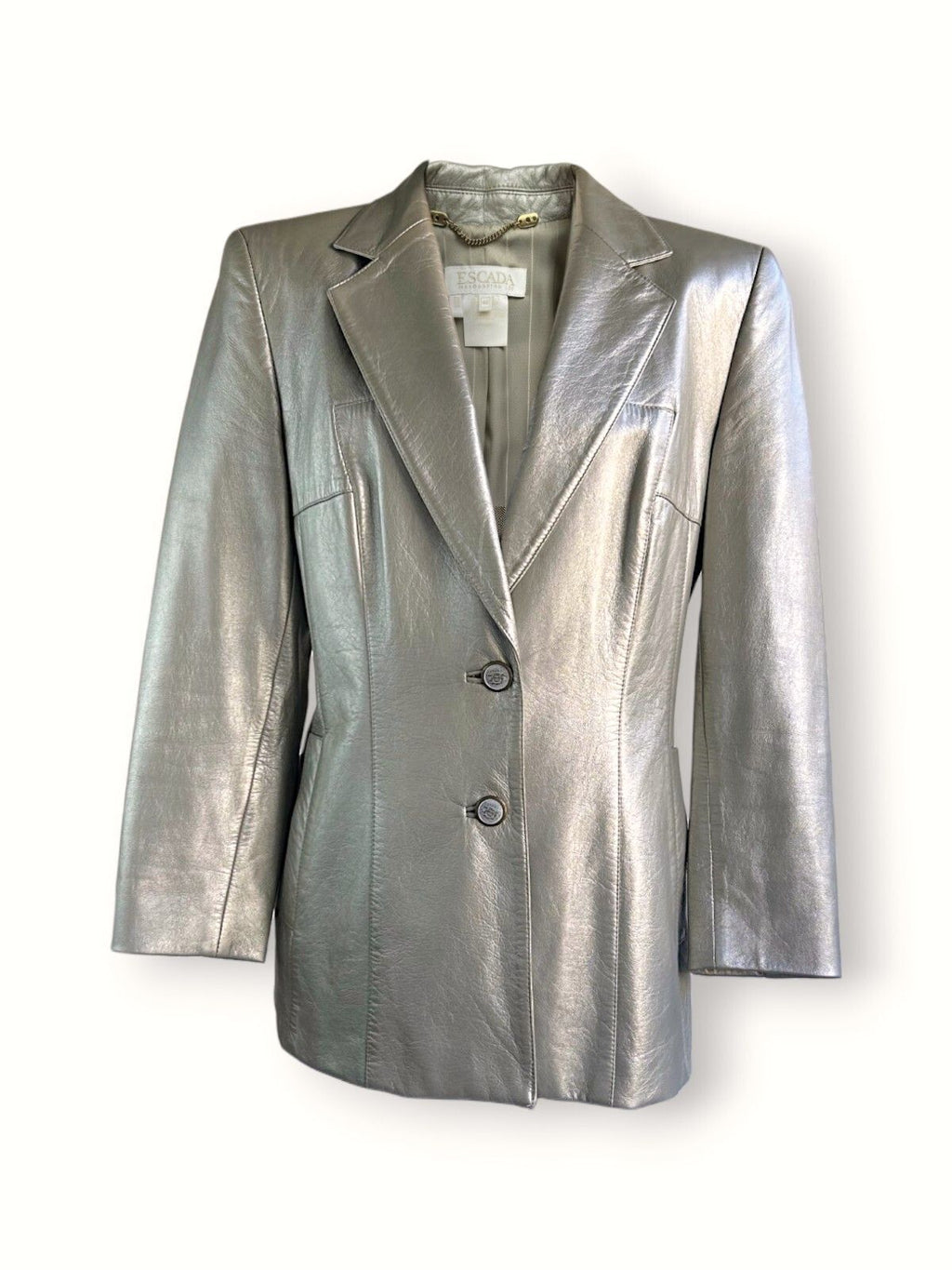 Vintage 90s Escada Metallic Lamb Leather Blazer in Champagne Silver