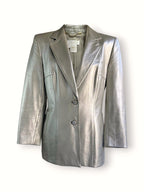 Vintage 90s Escada Metallic Lamb Leather Blazer in Champagne Silver
