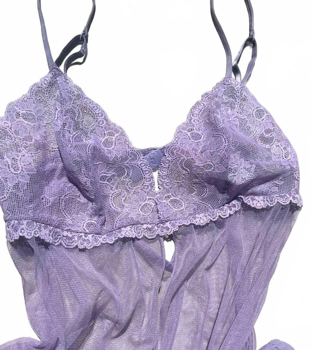 Vintage Y2K 2003 Victoria’s Secret Lavender Sheer Lace Babydoll Top M
